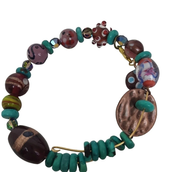 Handcrafted Turquoise Beads Lampwork Design Bracelet - Picture 1 of 2
